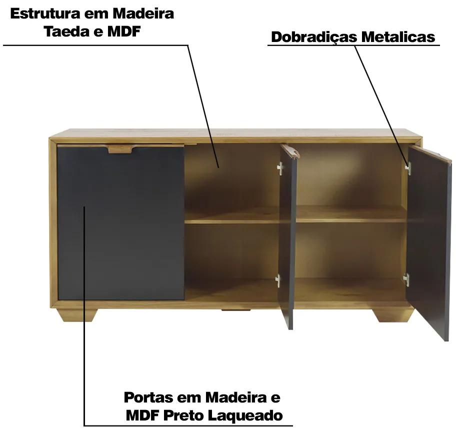 Buffet Aparador Decorativo Shaman em Madeira Castanho/Preto - Gran Belo