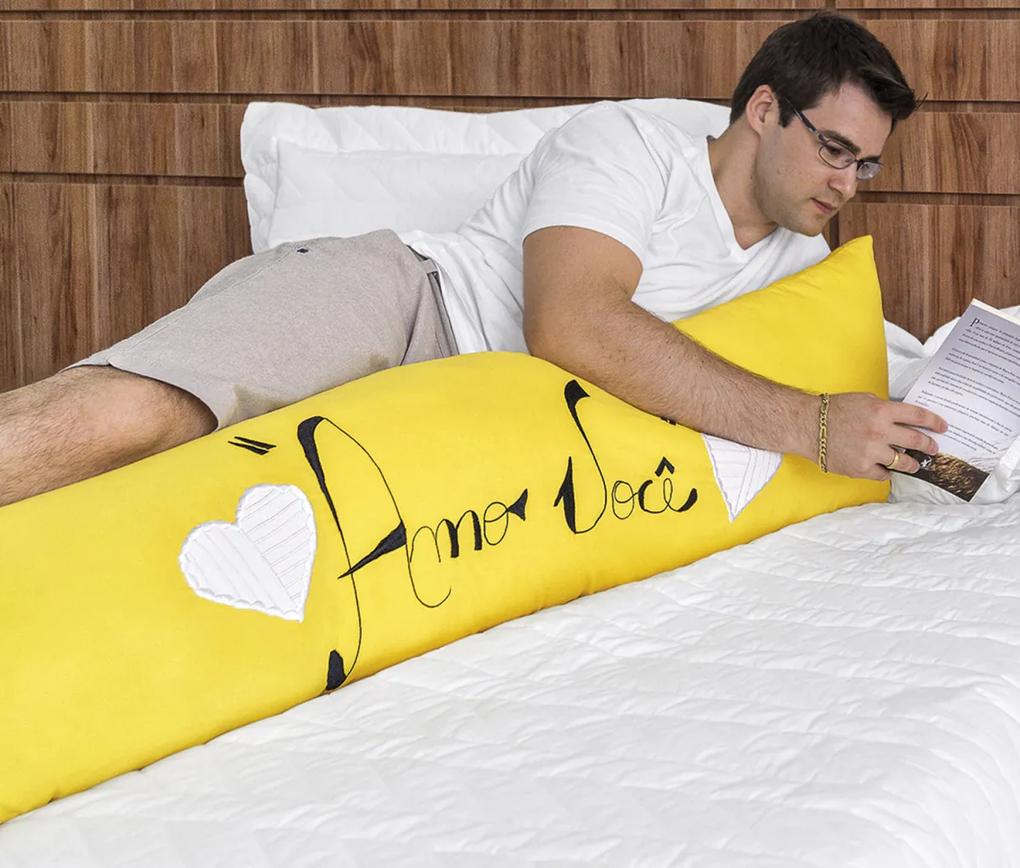 Travesseiro Fofuxão Bordado 1,35m x 45cm 02 Peças- Diversas Cores Amarelo