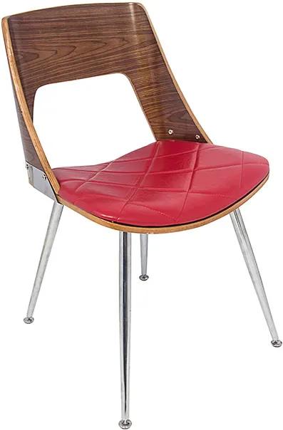 Cadeira Walnut Vergado Vermelho com Pés em Metal