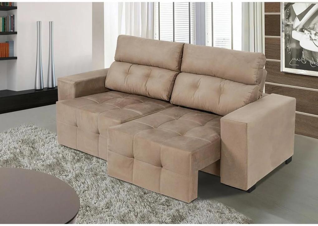 Sofa Firence 2,30 Mts Retrátil e Reclinável Tecido Suede Castor - Moveis Marfim