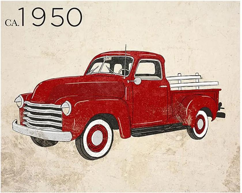 Gravura Para Quadros Carro Antigo Ano 1950 Vermelho 35x28cm