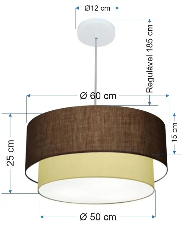 Lustre Pendente Duplo Cilíndrico Vivare Md-4353 Cúpula Tecido 60x50cm - Bivolt