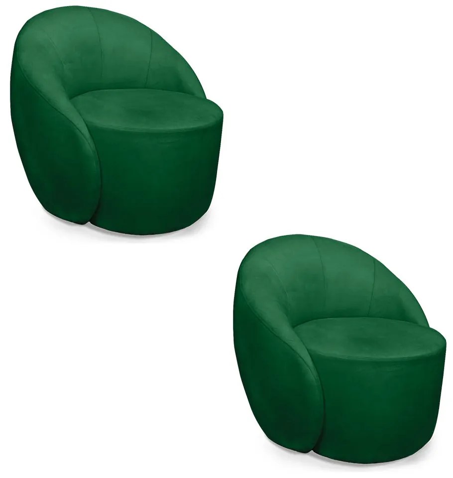 Poltrona Decorativa Orgânica Giratória Kit 2 Lua Suede Verde D03 - D'Rossi