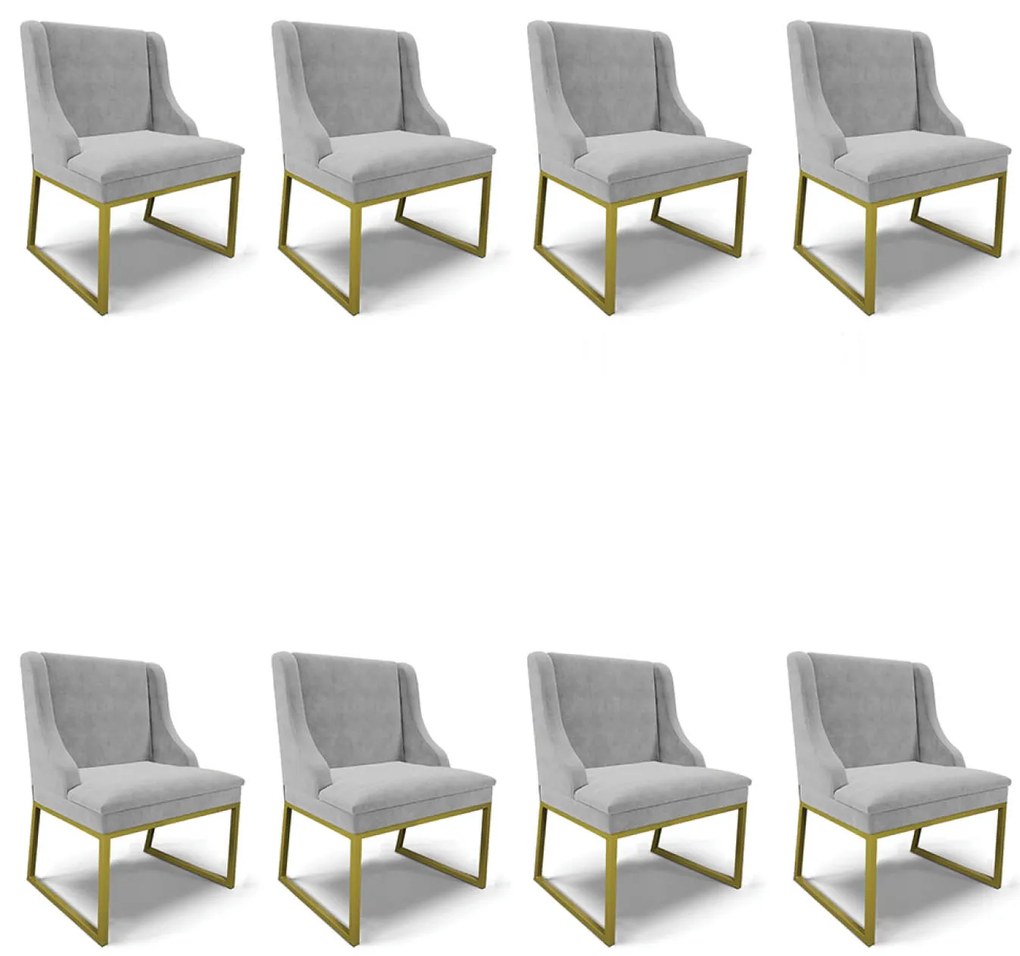 Cadeira Sala de Jantar Industrial Dourado Kit 8 Liz Suede Cinza D03 - D'Rossi