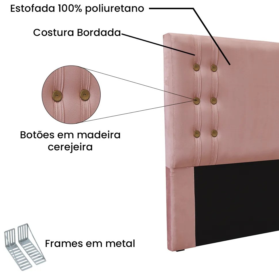 Cabeceira Cama Box King 195cm e Recamier Gênova Veludo Rosa S04 - D'Rossi