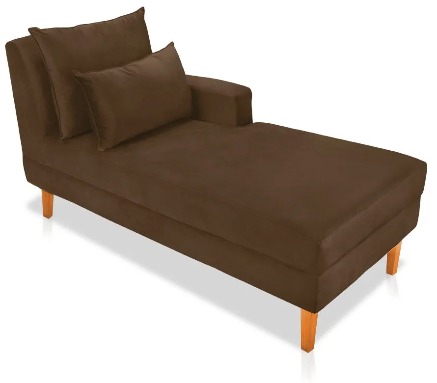 Divã Chaise Chloe 160 cm Veludo Pés Chanfrado Castanho - D'Rossi - Marrom