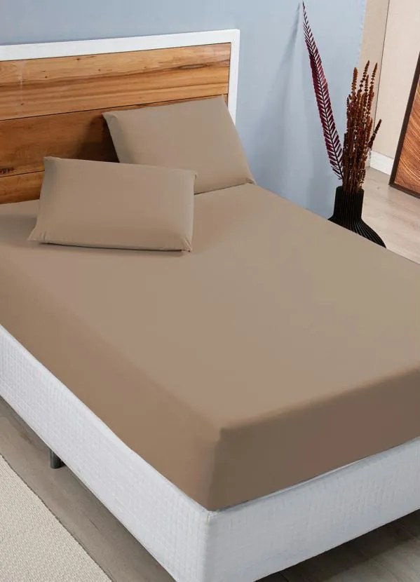 Lençol com Elástico 200 Fios Marrom Casal