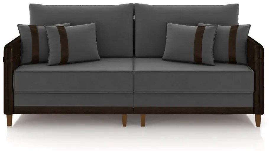 Sofá Living Montecarlo 2 Lugares Bipartido 192cm Pés em Madeira Veludo/PU Grafite/Marrom G33 - Gran Belo