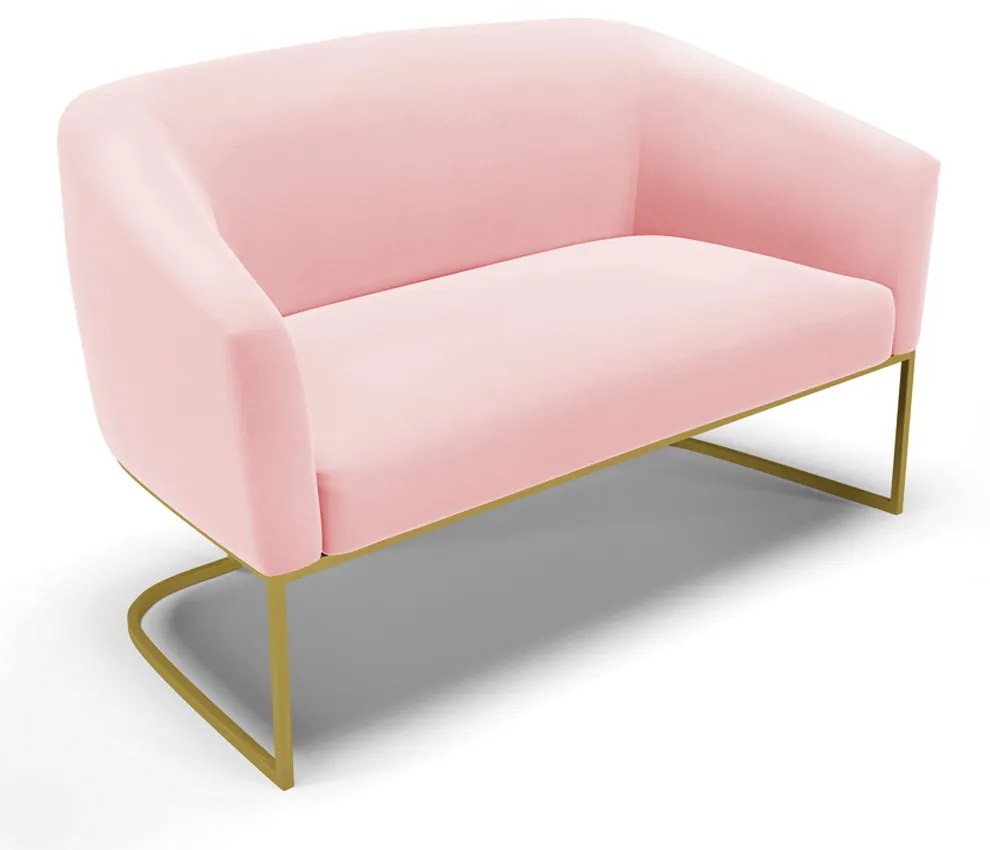 Namoradeira e 2 Poltronas Industrial Dourado Stella Suede Rosa Bebê D03 - D'Rossi