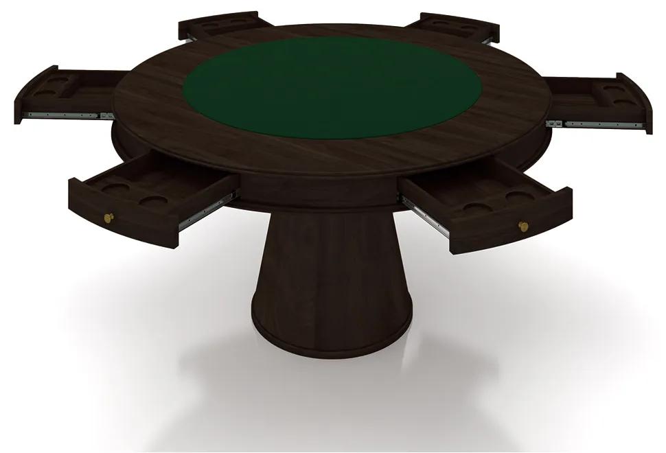 Conjunto Mesa de Jogos Carteado Bellagio Tampo Reversível Verde e 6 Cadeiras Madeira Poker Base Cone Linho Cinza/Capuccino G42 - Gran Belo
