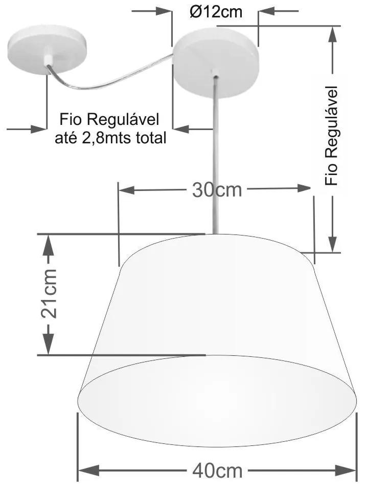 Lustre Pendente Cone Com Desvio de Centro Vivare Md-4273 Cúpula em Tecido 30x40cm - Bivolt - Preto - 110V/220V