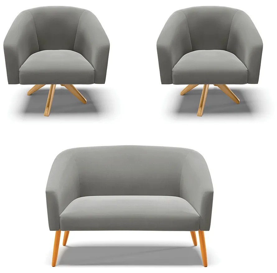 Namoradeira e 2 Poltronas Giratória MA30 Stella Suede D03 - D'Rossi - Grafite