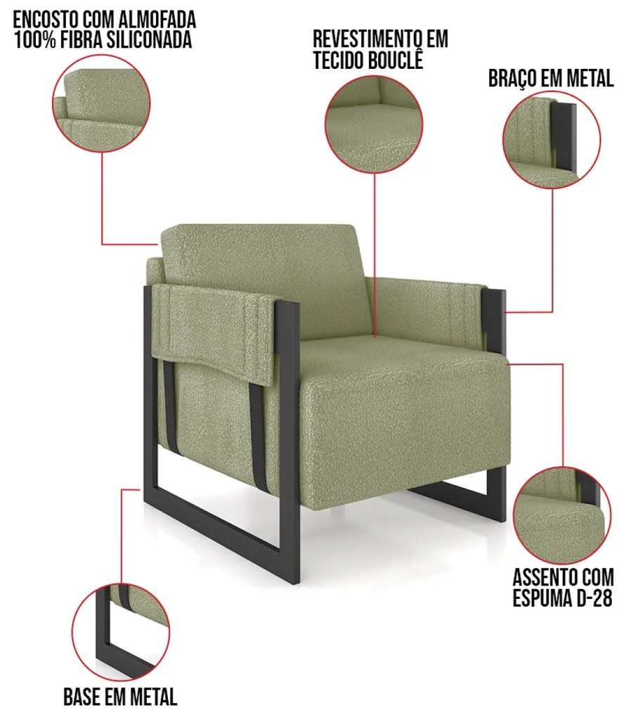 Poltrona Decorativa Base Industrial Rory Bouclê Verde K01 - D'Rossi