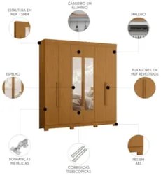 Guarda Roupa Casal 200cm com Espelho Viny A02 Cinamomo - Mpozenato