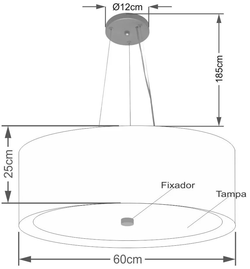 Lustre Pendente Cilíndrico Vivare Md-4013 Cúpula em Tecido 60x25cm - Bivolt