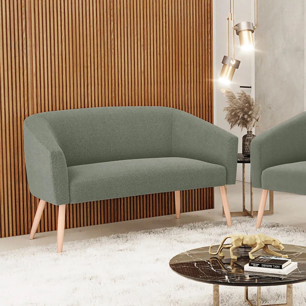 Sofá 2 Lugares Namoradeira Pé Palito Natural Stella Bouclê D03 - D'Rossi - Verde Pistache