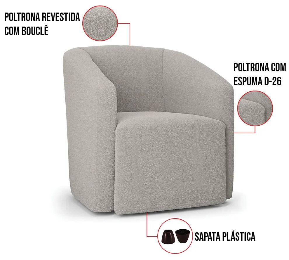 Poltrona Decorativa Orgânica Stella Max Bouclê Cinza D03 - D'Rossi