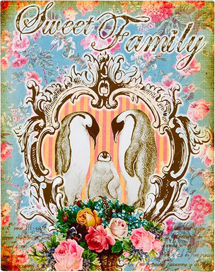 Placa Decorativa Sweet Family em Metal - 28x22 cm