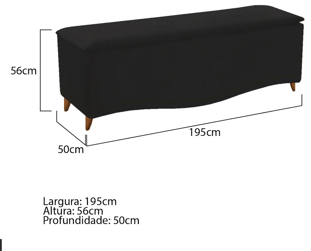 Calçadeira Estofada Yasmim 195 cm King Size Suede Preto - ADJ Decor