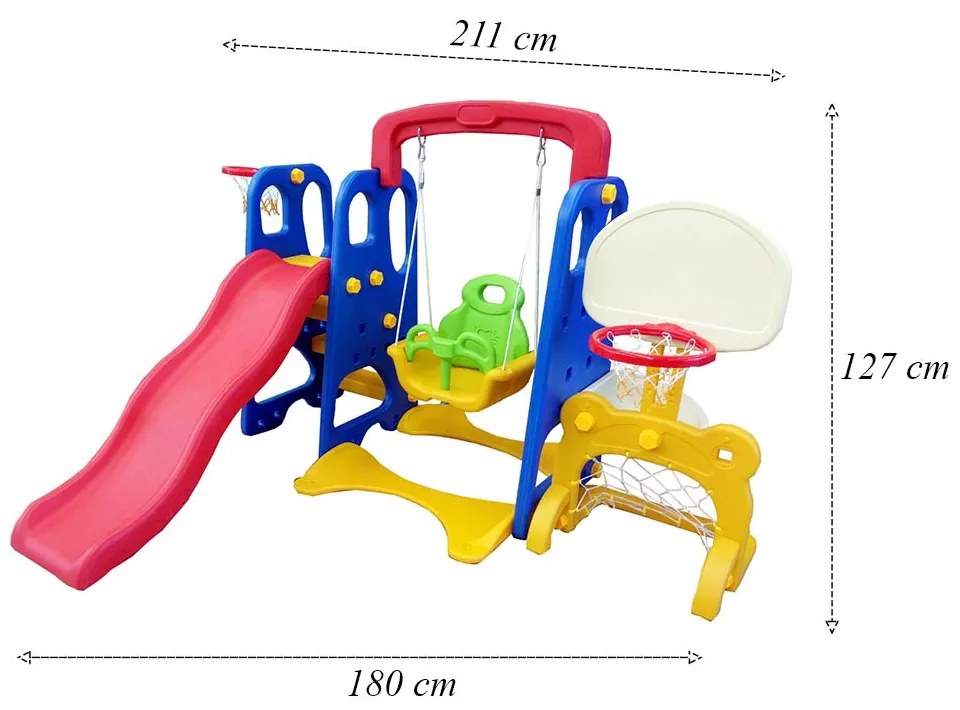 Playground Infantil 5x1 Crianças com cesta Escorregador Balanço Azul/Vermelho/Amarelo G31 - Gran Belo