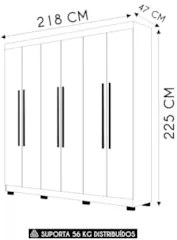 Guarda Roupa Casal 218cm 6 Portas Elegance Nature - Vila Rica