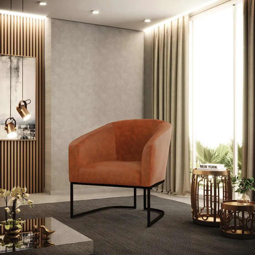 Poltrona Decorativa Industrial Preto Stella Sintético PU D03 - D'Rossi - Nozes