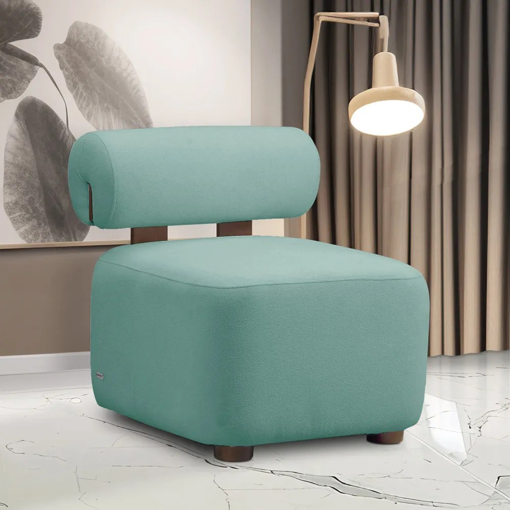 Poltrona Decorativa para Sala Kit 2 Helora Bouclê Azul Turquesa E03 - D'Rossi