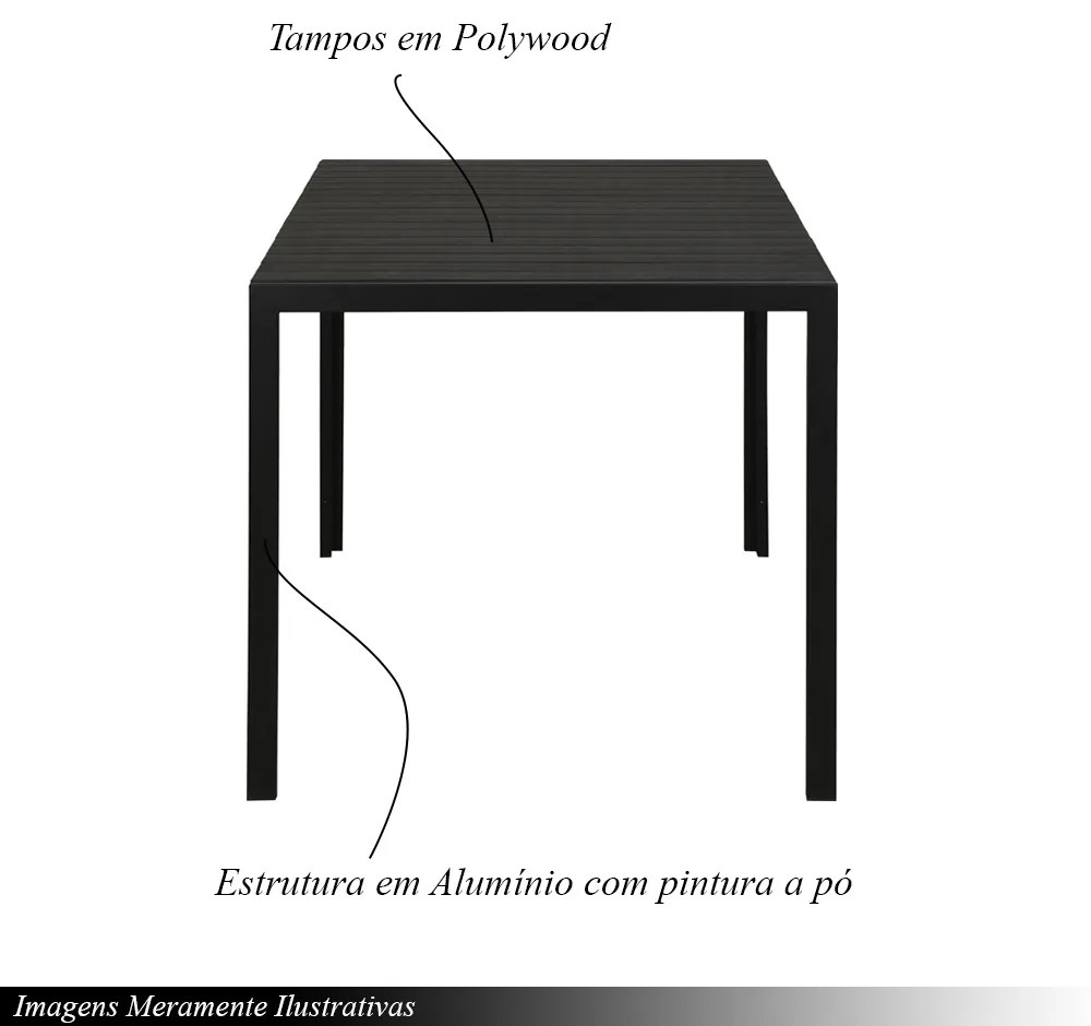 Mesa Área Externa de Alumínio Leblon Tampo em Polywood Preta G56 - Gran Belo