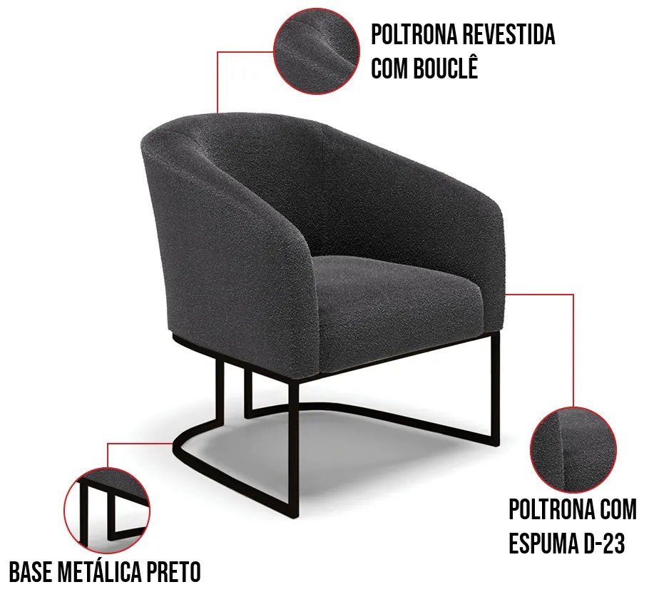 Namoradeira e 2 Poltronas Industrial Preto Stella Bouclê Grafite D03 - D'Rossi