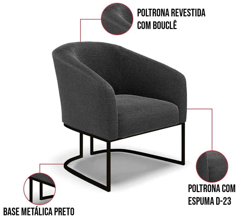 Sofá Namoradeira e 2 Poltronas Industrial Pto Stella Bouclê Graf D03 - D'Rossi