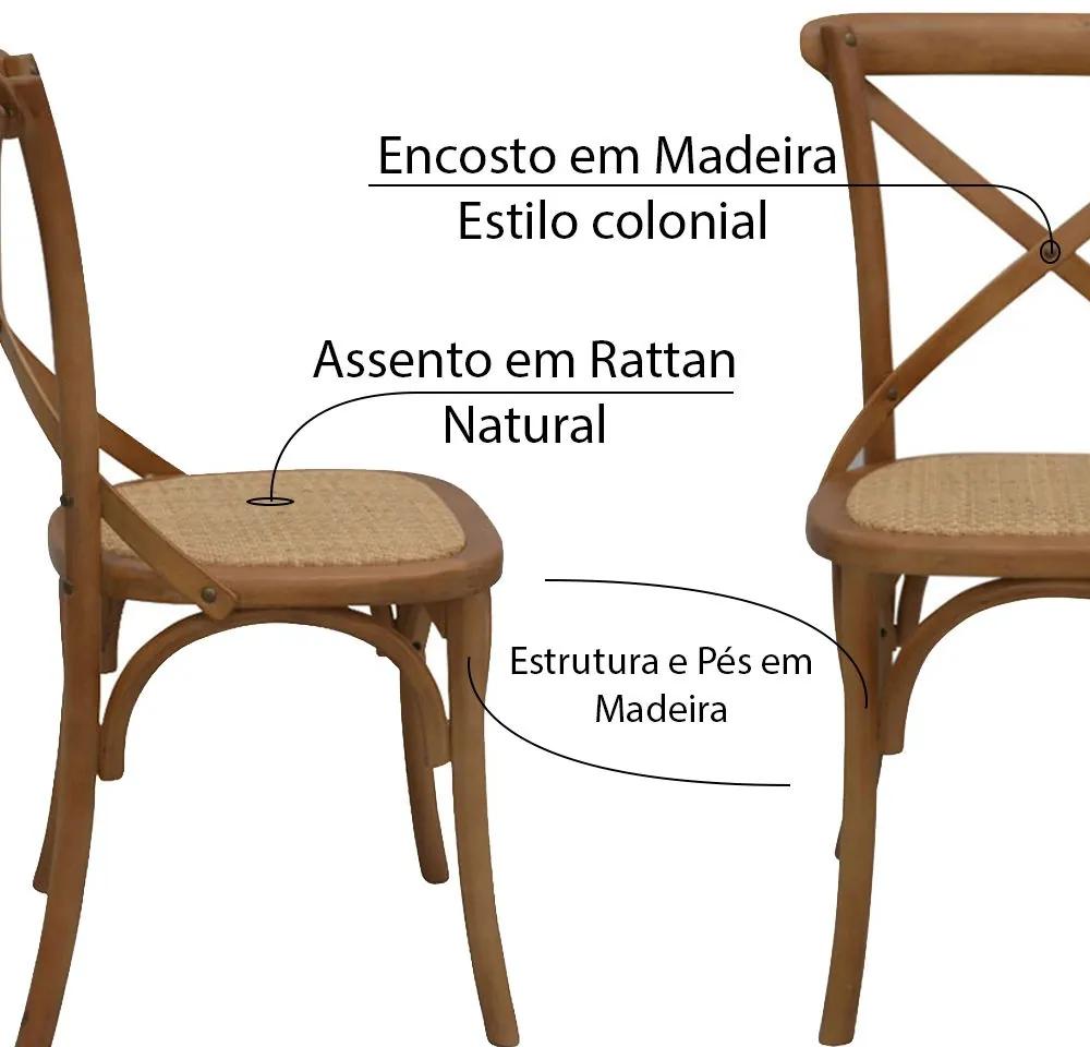 Kit 4 Cadeiras Decorativas Sala De Jantar Cozinha Danna Rattan Natural Bétula G56 - Gran Belo