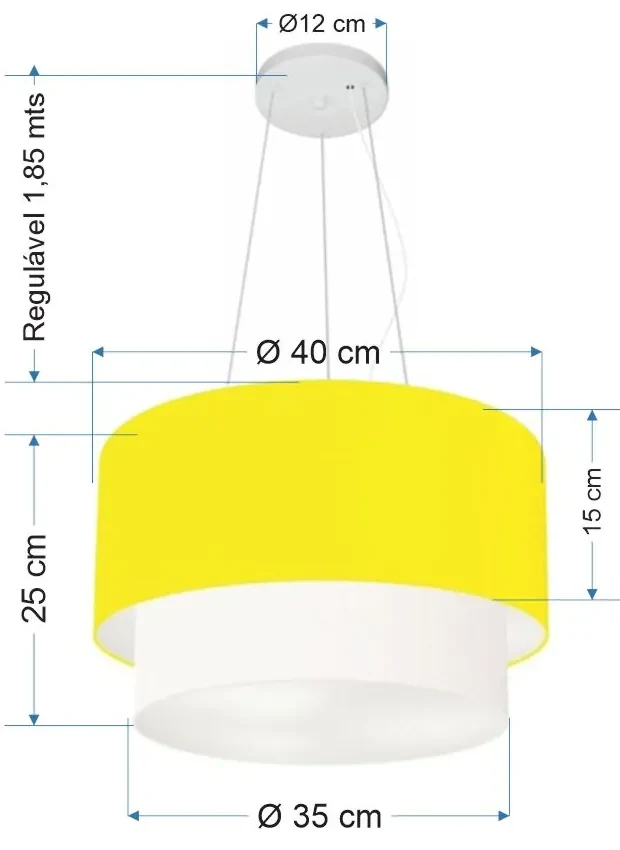 Pendente Cilíndrico Amarelo e Branco MJ-4158 Para Mesa de Jantar e Estar