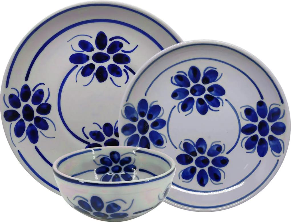 Aparelho de Jantar em Porcelana Azul Floral 18 peças
