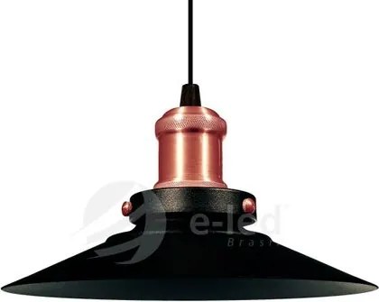 Luminária Pendente Chapéu Nordic Preto com Rosé Industrial - Soq: E27 / Tam: 22x12cm