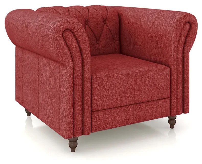 Poltrona Decorativa Sala de Estar Stanford Chesterfield Pés de Madeira Couro Vermelho G58 - Gran Belo