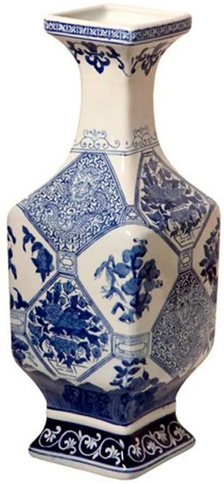 Vaso Decorativo de Porcelana Azul e Branco
