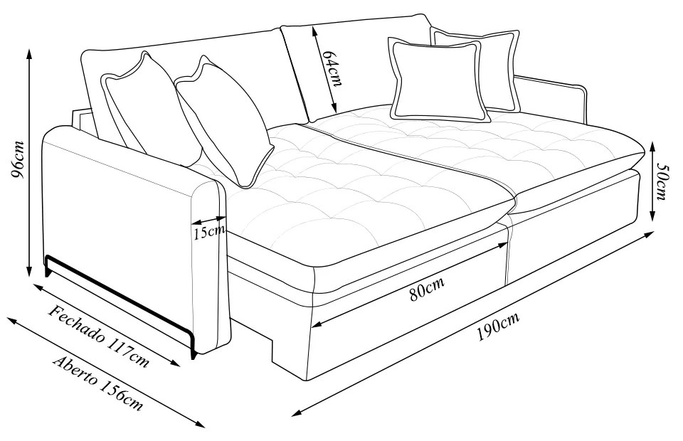 Sofá Cama Sala de Estar 190cm Reclinável Retrátil Pés de Aço Preto com Almofadas Caixa Zero Chady Linho Cinza G93 - Gran Belo