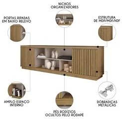 Rack Para Sala Bancada de TV 75 Pol 180cm Simetria Mel/Cacao - Caemmun