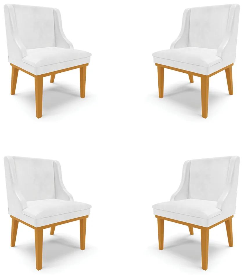 Kit 4 Cadeiras Decorativas Sala de Jantar Base Fixa de Madeira Firenze PU Branco Brilho/Castanho G19 - Gran Belo