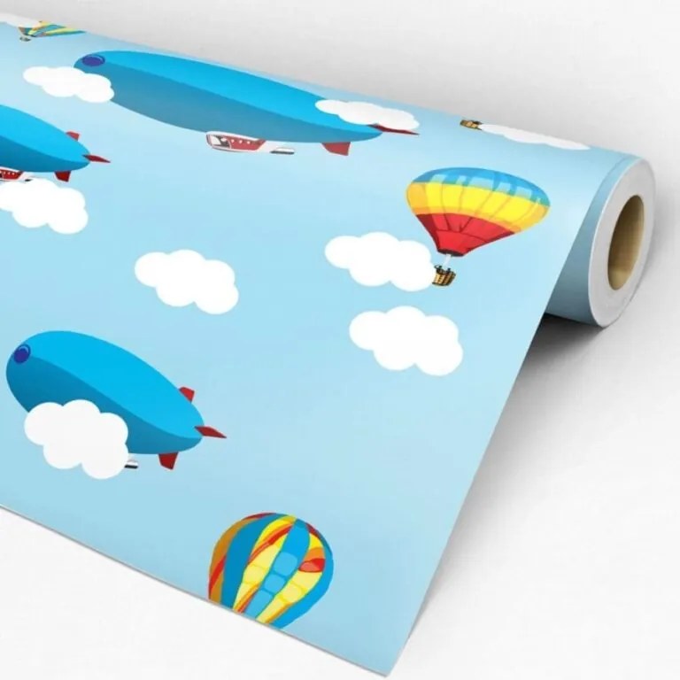 Papel de Parede infantil azul com balões e nuvens 0.52m x 3.00m