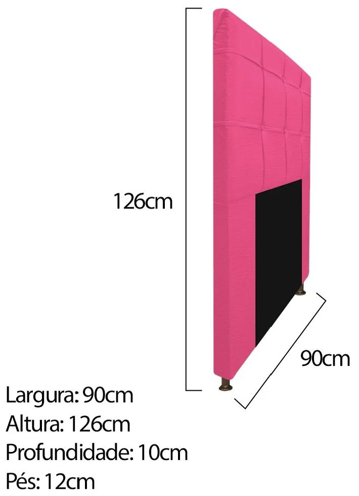 Kit Cabeceira e Calçadeira Baú Estofada Mel 90 cm Solteiro Com Capitonê Corano Pink - ADJ Decor