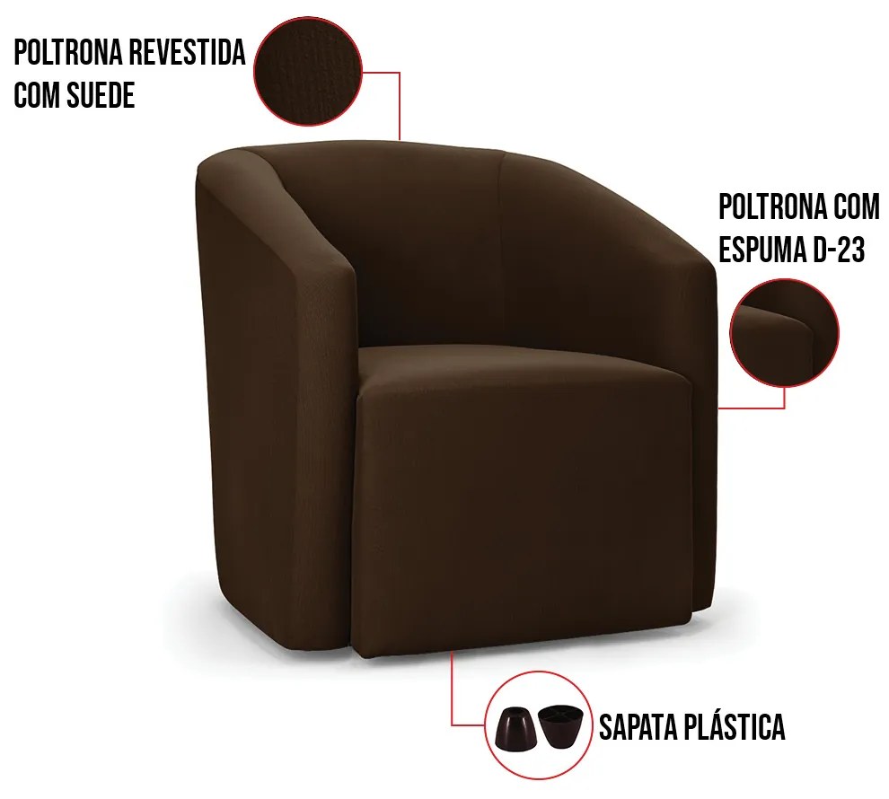 Poltrona Decorativa Orgânica Stella Max Suede Marrom D03 - D'Rossi