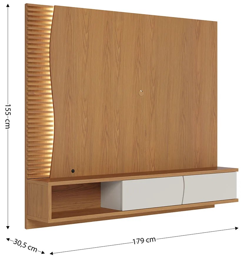 Painel TV 65 Pol 180cm Bancada Suspensa Ripado Manacá C04 - D'Rossi - Off White Matte e Freijó