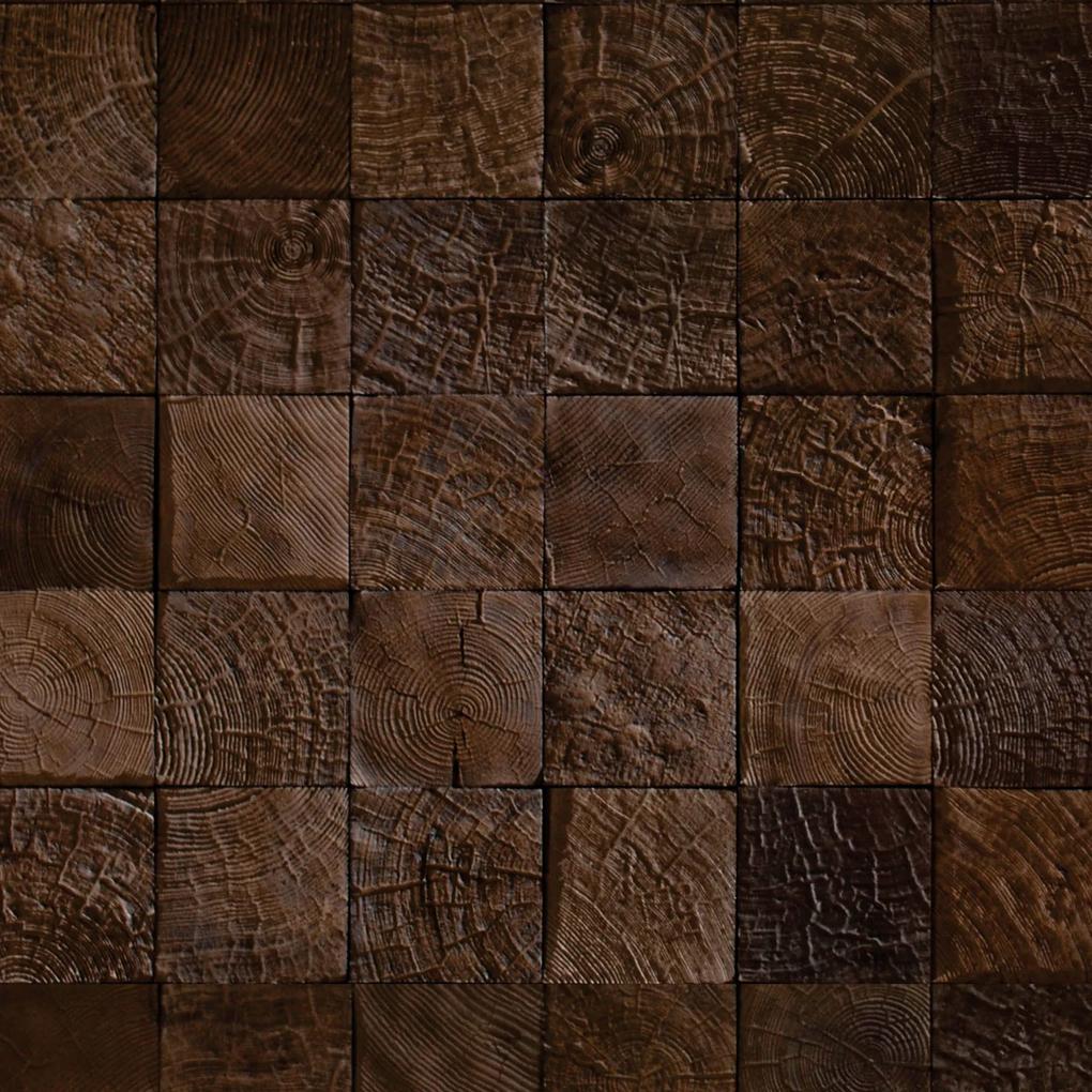 Papel de parede adesivo madeira cubos marrom escuro