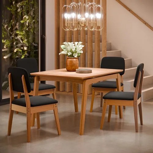 Conjunto Mesa De Jantar Paris 1.2 Nature Com 4 Cadeiras Paris Nature/Preto – Tebarrot Móveis