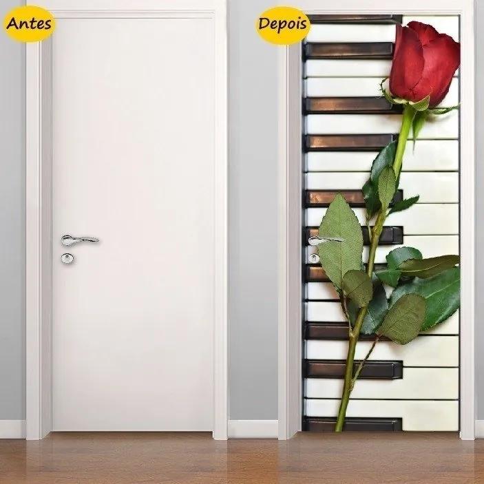 Adesivo De Porta Piano Com Rosa (0,80m x 2,10m)
