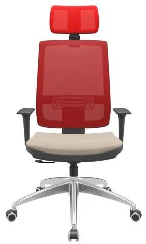 Cadeira Office Brizza Tela Vermelha Com Encosto Assento Poliester Fendi RelaxPlax Base Aluminio 126cm - 63535 Sun House