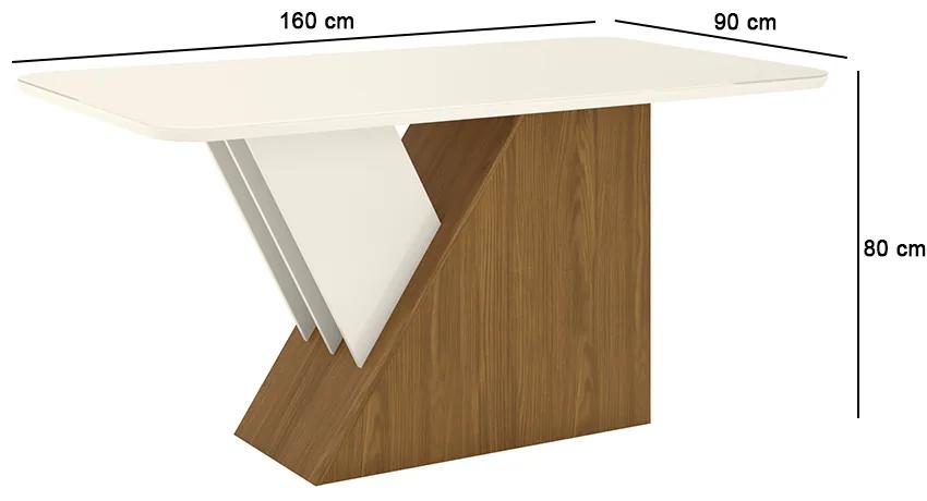 Mesa de Jantar Retangular Nira 160 cm Nature e Off White com Tampo de Vidro - D'Rossi