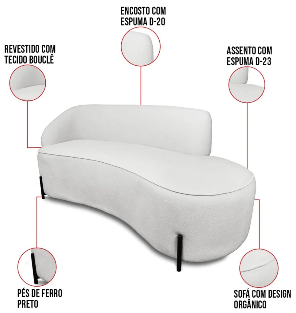 Sofá 4 Lugares Orgânico 220cm Pé Ferro Preto Morgan Bouclê D03 - D'Rossi - Cinza