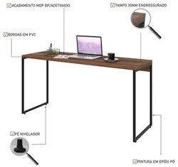 Mesa de Escritório Escrivaninha 150cm Dynamica Industrial C08 Nogal -